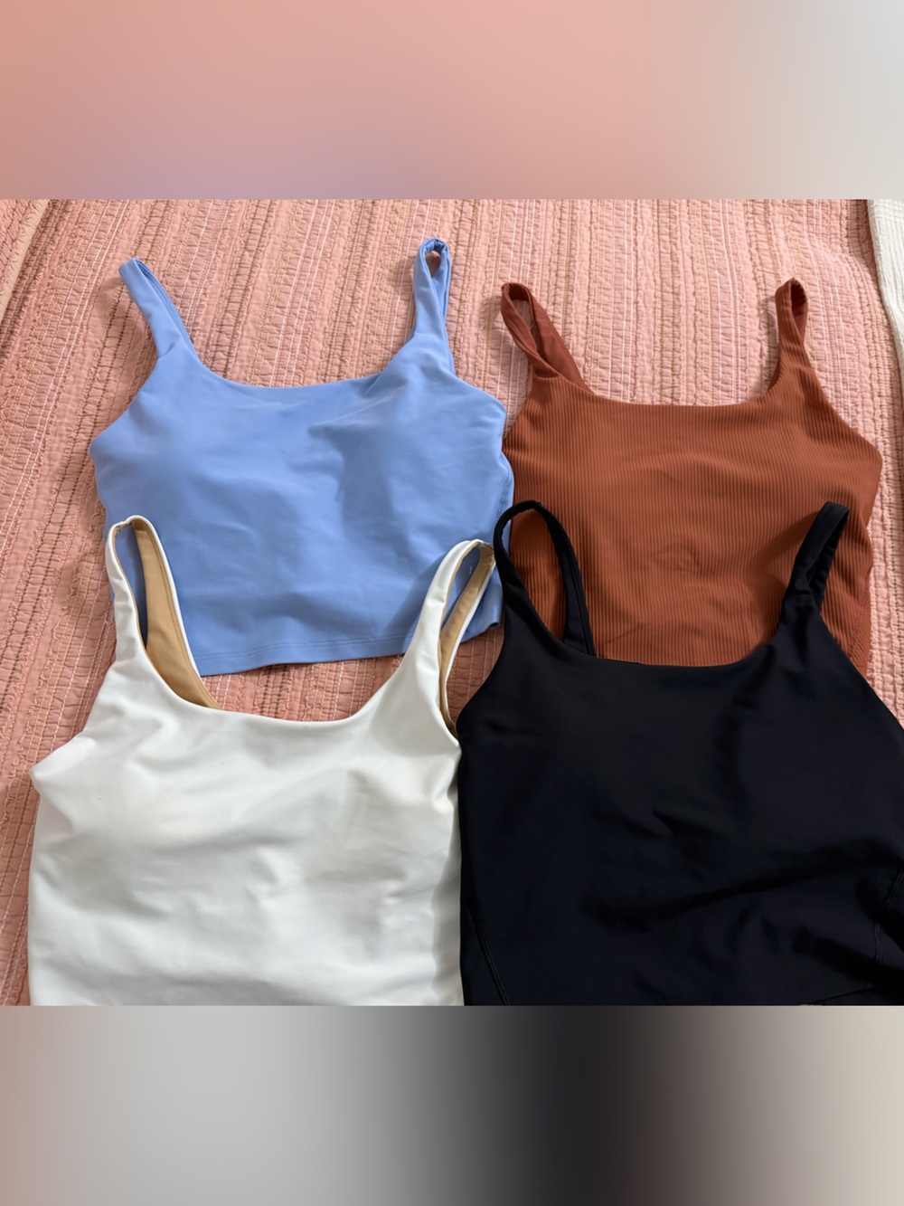 Women’s Rib & Smooth sports bras - Light baby Blue, Rust, ivory, Black